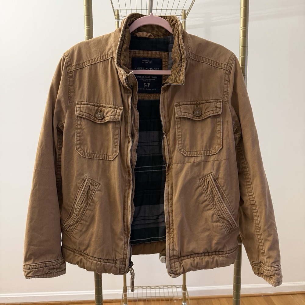 American Eagle Canvas Plaid Flannel Lined Chore Jacket Mens Sz Small 2013